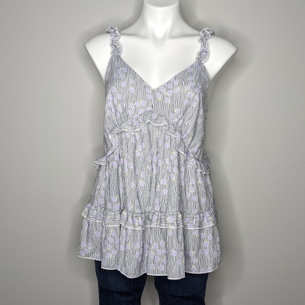 NWT Hailey & Co black white purple stripe floral tank top M